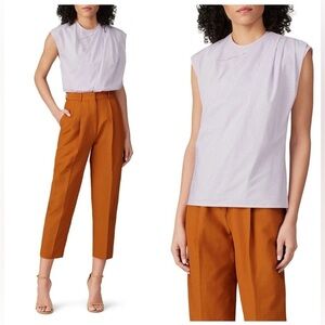 Anvas Lavender and White Stripe Angelina Top Sleeveless Drape Detail Blouse